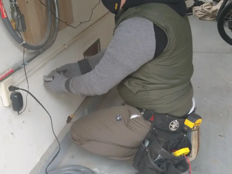 Electrician performing outlet wiring in a South Gate garage